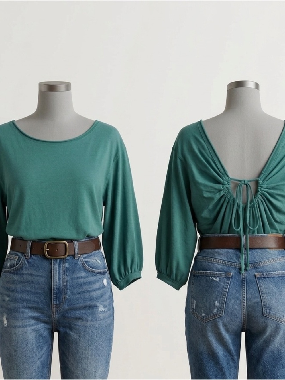 We The Free Teal Boatneck quarter Sleeve Top with Tie-Back women’s size XS
